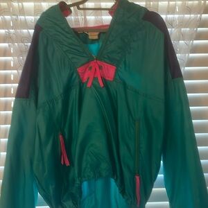 Mens Vintage 90s Columbia Radial Sleeve Neon Color Block Windbreaker Jacket